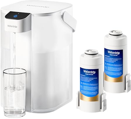 Waterdrop Instant Electric Water Filter Jug with 2 3-Months Filter, 3.5L Countertop Water Filter System, Reduces Chlorine, Lead, Mercury, Reduce PFAS, PFOA/PFOS, 757 Litres, White (2 Filter Included)