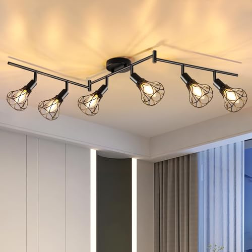 GeyouLux Industriella taklampor, med uttag E14 takspotlights, inomhusarmaturer 6 svängbara LED-strålkastare för inomhus, kök, sovrum, vardagsrum, hall, galleri max 30 W (utan glödlampa)