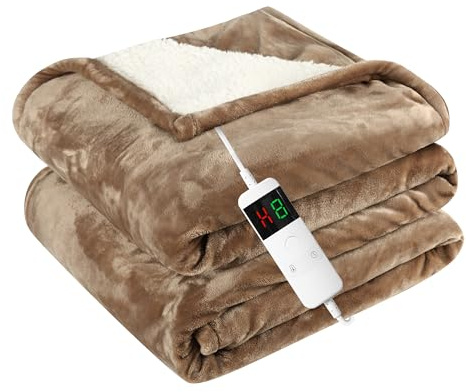 Qieryun Manta calentada con apagado automático, 130 x 180 cm, 10 niveles de calentamiento 8 horas, temporizador automático apagado protección contra sobrecalentamiento (camel, 150 x 180 cm)