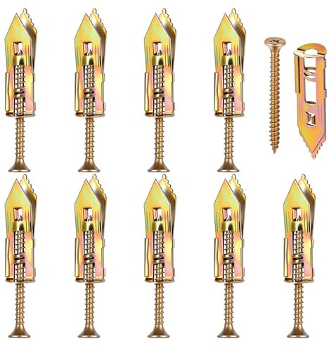 HJZHII 20 Pcs Self-Drilling Anchor Screws, Drywall Self-Drilling Anchors with Screws Set Steel Drywall Anchors Heavy Duty Metal Expansion Bolt No Drill Hole for TV Shelf Straps Gypsum Boards Cabinets