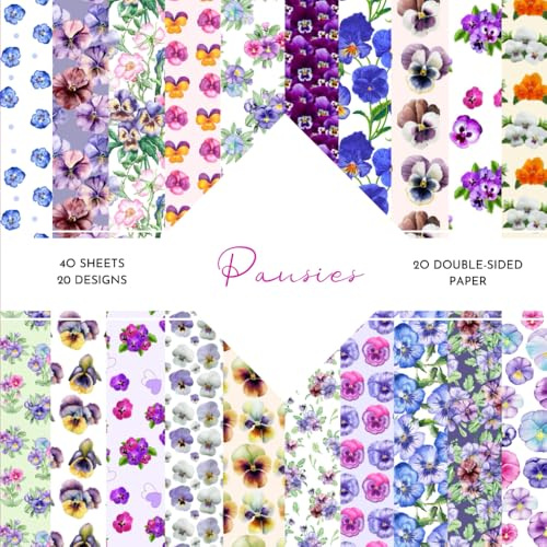 Pansies Scrapbook Paper: | Pansies Craft Paper | 8.5 x 8.5 inch | Pansies Themed Patterns | 40 patterned double sided sheets (20 designs) |