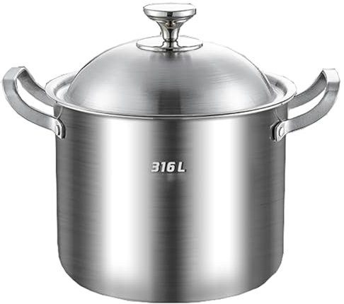 Marmite en acier inoxydable, compatible induction, avec couvercle, fond épais antiadhésif, for pâtes, soupes, congee, spaghettis(24cm)