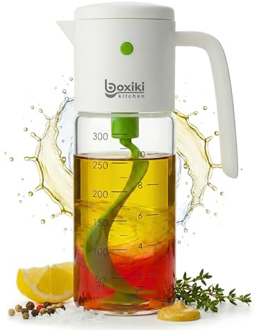 Boxiki Kitchen Salad Dressing Mixer Bottle – Leakproof Glass Shaker with Measurements | Easy Blend Oil & Vinegar Dispenser for Healthy Homemade Sauces, Marinades & Vinaigrettes