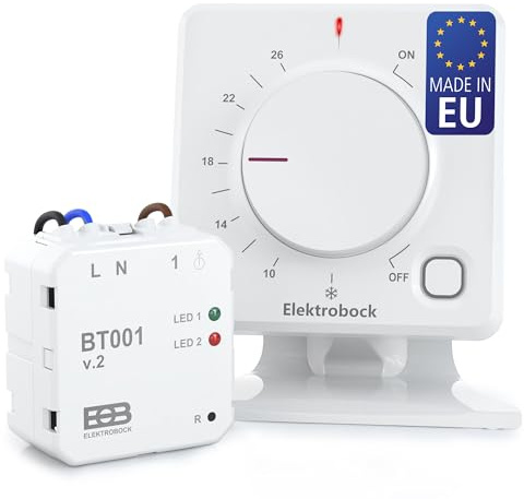 ELEKTROBOCK BT011 Funk Raumthermostat für Fußbodenheizung & Elektroheizung | Kabellos & batteriebetrieben | Einfache Installation ohne Kabel | Heiz- & Kühlmodus, Weiß