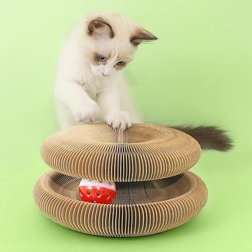 Cryfokt Tablero Rascador para Gatos, Tablero Rascador Magnético Duradero con Garra para Moler Gatos, Tamaño de Grano de Madera Oscuro 24x24x10cm (Tablero rascador Organ Cat, Vetas de Madera Oscura)