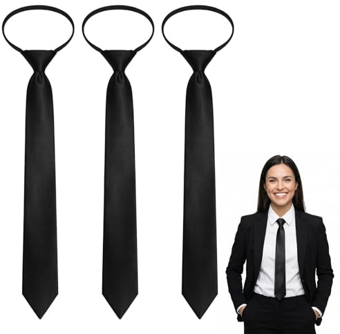 DOPENSPI Ensemble de 3 cravates noires pour femme, pré-nouées et ajustables avec fermeture éclair, idéales pour chemises, uniformes, tenues de soirée, remises de diplômes et accessoires décontractés
