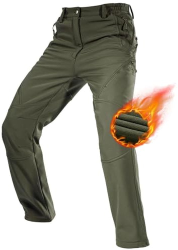 FREE SOLDIER Pantalon Ski d'hiver pour Hommes Pantalon de Chasse Imperméable Coupe-Vent Softshell Doublé de Polaire pour la Randonnée(Armée Verte, 50)