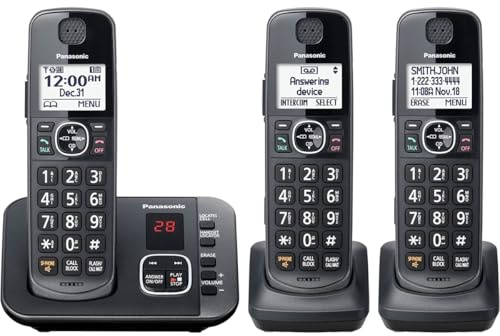 Panasonic DECT 6.0 Expandable System, Cordless Phones With Answering Machine and Call Blocking - 3 Cordless Phones 3 Handsets - KX-TGE633M (Metallic Black)