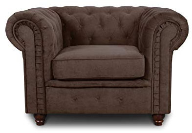 Sessel Chesterfield Asti - Couch, Couchgarnitur, Couchsessel, Loungesessel, Stühl, Holzfüße - Glamour Design (Braun (Capri 45))