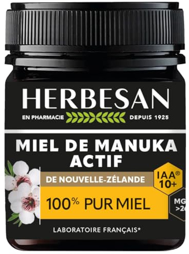 HERBESAN®- MIEL DE MANUKA ACTIF - IAA10+ (MGO263+)- Origine Nouvelle-Zélande garantie - 100% miel de manuka - Pot de 250G