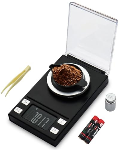 UNIWEIGH Hochpräzise Milligramm-Waage 50g/0,001g,Mini Karat Gramm Feinwaage für Pulver Medizin,Schmuck,Edelstein,Wiederladen,Labor,Taschenwaage mit Cal Gewicht,Mg Waage mit Tara,Tray und Schaufel