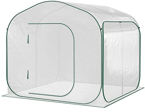 Outsunny Serre de Jardin PE, Pop-up, Serre de Balcon, bâche renforcée 140 g/m², châssis en Acier, Porte zippée Enroulable, pour légumes Plantes Fleurs, intérieur et extérieur, 208x208x195cm, Blanc