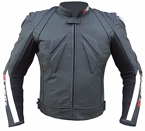 BI ESSE - Giacca da MOTO in pelle uomo, regolabile, Technical Racing, completo di Protezioni CE (Nero/Rosso/Bianco, XL)