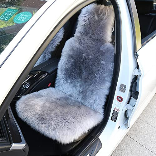 Altlue Autositzbezüge Lammfell Autositzbezug Lammfell Autositz Lammfell Sitzbezug Für Auto Lammfell Sitzauflage Lammfell Auto Fell Autositzbezüge Fell Vordersitze Grau - Universal (einteilig)