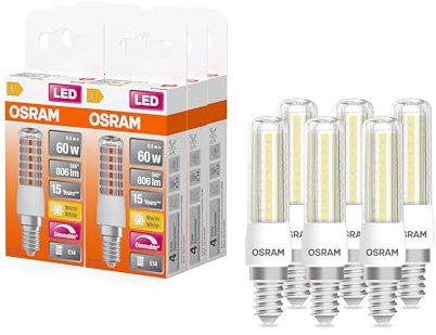 Osram LED Superstar Special T SLIM, Dimmbare schlanke LED-Spezial Lampe, E14 Sockel, Warmweiß (2700K), Ersatz für herkömmliche 60W-Leuchtmittel, 6 Stück (1er Pack)