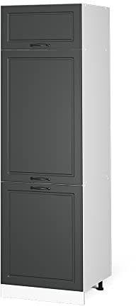 Vicco Kühlumbauschrank R-Line, Hochschrank für die Küche, Anthrazit Landhaus/Weiß, 60 cm
