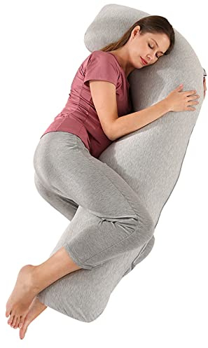 SHANNA Pregnancy Pillow for Sleeping, J Shaped Full Body Pillow Pregnancy Pillows, Maternity Pillow Support for Back, Hips, Legs for Pregnant Women, With Washable Cover (Gray)