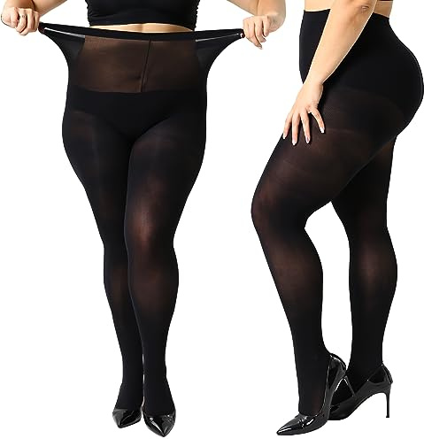 Yilanmy Strumpfhose Damen Größen Große 2 Paar 70 DEN Blickdichte Übergröße Nylonstrumpfhose (4XL-2 Paar Schwarz)