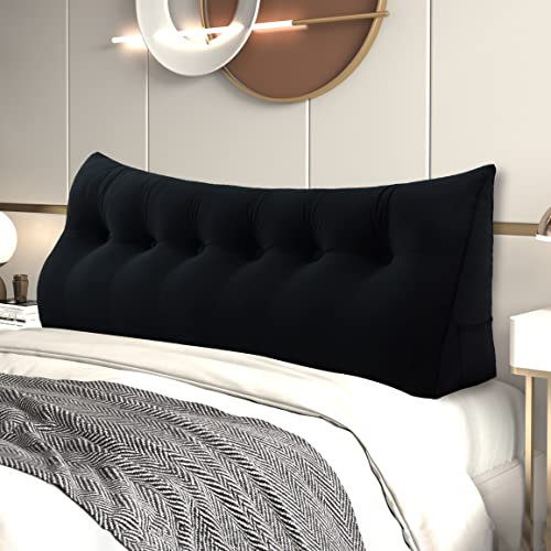 Johnear Rückenkissen Bett Keilkissen Sofa Rückenlehne Lesekissen, Lehnenkissen Dreieckige Kopfkissen Lendenkissen mit abnehmbarem Samt Bezug （Schwarz, 180cm