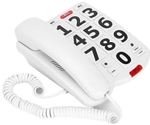 Teléfono Fijo de Botón Grande con Cable, Teléfono Fijo para Personas Mayores, Marcación de una Tecla, Reproducción, Interruptor de Timbre, Función de Memoria Numérica, Tonos de Llamada Súper Fuertes