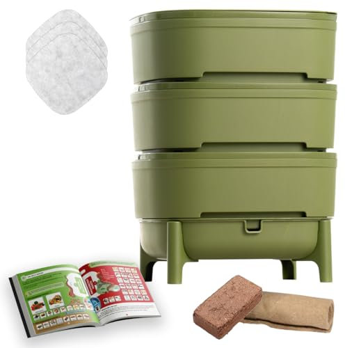 Moutta I WORMcube Vert Design & Compact I Lombricomposteur 3 Plateaux I Filtre Anti-Noyade des vers