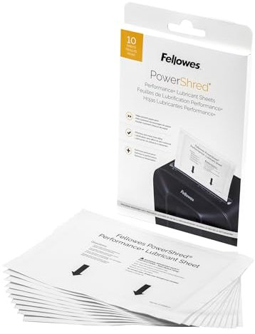 Fellowes Powershred Performance Aktenvernichter Schmiermittel Blätter mit Papier Aktenvernichter Öl Schmiermittel für Kreuzschnitt und Mikroschnitt Papierschredder, 6 x 8,50 x 0,031 Zoll, 10 Stück