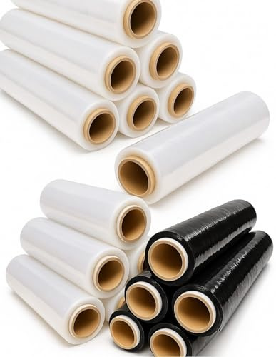 JARDIN202 - Film Estirable Manual Embalar Industrial, Mudanzas y Envios | Transparente o Negro | 50cm x 200 Metros | Papel Film | 4 rollos (Transparente)