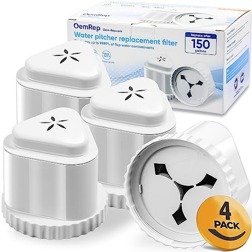 4Pack Replacement Filter for Epic Water Filter Pitcher, Water Filter Pitcher Compatible with Aquagear Seychelle, BPA Free. Removes Fluoride, Chlorine, Lead, Odors