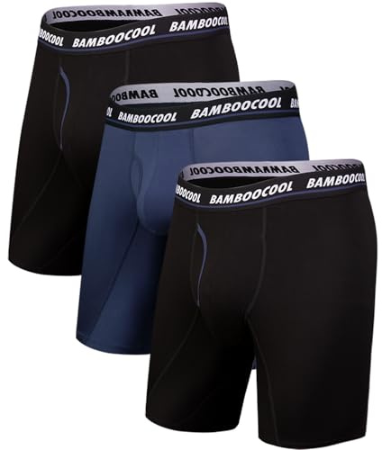 BAMBOO COOL Men's Long Boxer Briefs Performance Long Leg Sports Boxer Brief Underwear MultiPack