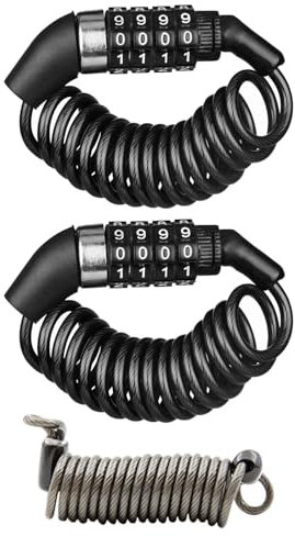 Ansodo 2 Stück Helmschloss,150cm Kabelschloss Helmschloss,mit 4 Stellig Zahlenschloss,Extra-langes Zahlenschloss,für Motorradhelm, Fahrradhelm, Kinderwagen,Schwarz