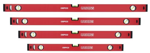 GEPCO Lot de 4 niveaux à bulle professionnels 60 + 80 + 100 + 150 cm en aluminium 1,2 mm Balance de mesure 3 fioles Tolérance de mesure : 0,5 mm/m