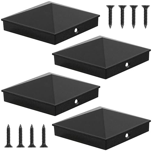 Winter Shore Aluminium Pyramiden-Pfostenkappe 10x10 cm für Holzpfosten mit Nennmaß 4x4 Zoll (4er-Pack) - Istmaß Pfostenkappen 9x9 Zoll - Rostbeständige, Mattschwarze Fence Post Caps für Draußen