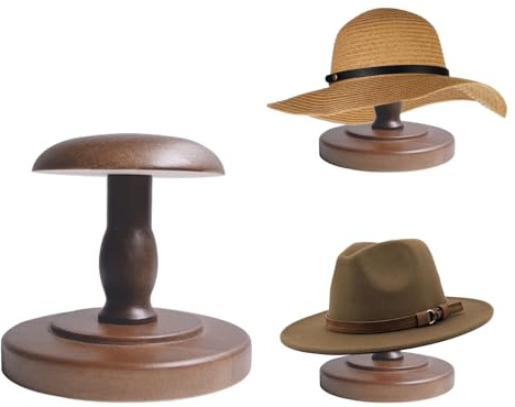 TINGSING Présentoir à chapeaux vintage en bois rustique en forme de dôme marron pour chapeau de cowboy, perruque, casque pour placard, décoration d'intérieur, taille S