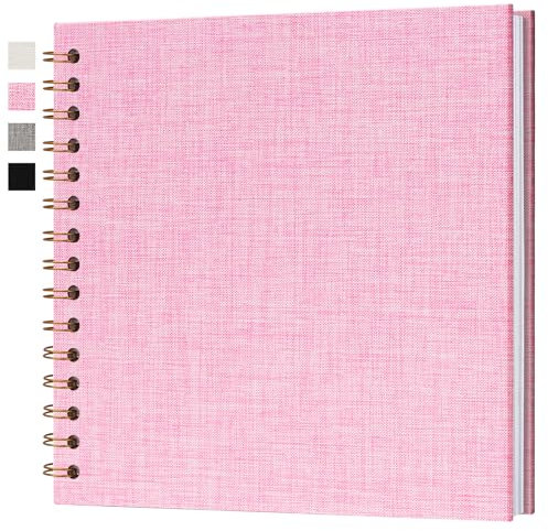 Hiwhy Album Fotografico Fai da Te Spirale Scrapbooking Album Copertina in Lino 20,5x20,5 cm 40 Pagine Scrapbook Regali Nozze Natale Valentino Regalo di Anniversario Bambino Matrimonio Viaggio, Rosa