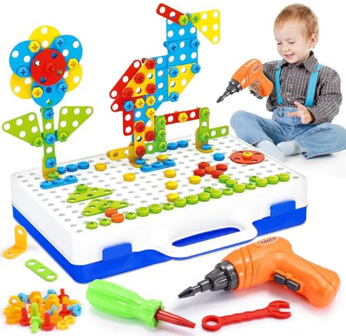 Hapikids 3D Take Apart Toys for Kids Ages 3-6, 237 PCS Electric Drill & Screwdriver Construction Set, STEM Educational Toys for 3 4 5 6 Year Olds Boys Girls Gifts for Birthday Christmas Building Toy
