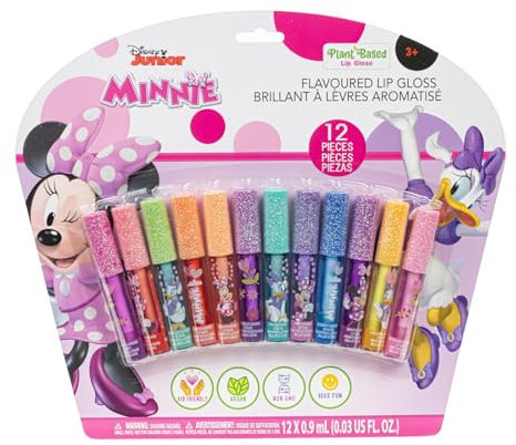 Minnie Mouse 12 Piece Plant Based Lip Gloss, Girls Party Favours, First Makeup Set for Girl, Perfect for Parties, Sleepovers and Birthday Gifts, Ages 3+, by Townley Girl