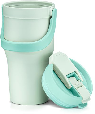 Reusable Plastic Coffee Travel Mug with Handle – Leak-Proof Lid, Microwave & Dishwasher Safe - 24 oz - Green (Teal)