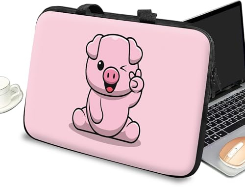 Custodia universale per computer portatile da 10 pollici, con manico e cerniera, borsa messenger per tablet da 7-10 pollici, borsa tote portatile per iPad/notebook/eBook/lettori, motivo: maialino rosa