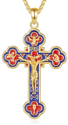 EUDORA Harmony Ball Collier Croix pour Femme et Homme en Argent Sterling S925 Plaqué or 18 Carats, Collier Crucifix avec Pendentif Croix de Jésus Bijoux Orthodoxes Chrétiens Cadeaux, 55,9 cm + 5,1 cm