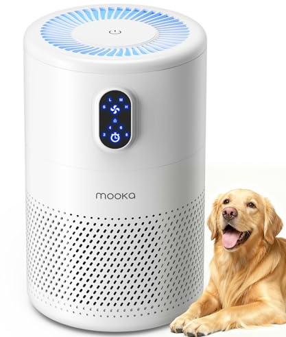 Air Purifier for Bedroom, MOOKA Quiet Air Purifier for Home, H13 True Hepa Air Purifiers with 4 Fan Modes & Night Light, Removes Smoke Dust Pollen Pet Dander Odour for Office Desktop(White)