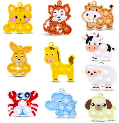NHPY 10 Pezzi Pop It Pop Fidget Toy Set, Portachiavi Push And Pop Bubble Sensory Fidget Toy Portachiavi, Silicone Antistress Ansia Sollievo Giocattoli, Pop It Bambini Per Adulti E Bambini