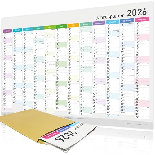 XXL Jahreskalender 2026 - Wandkalender - Jahresplaner A1 (84x59 cm), Wandplaner mit Kalenderwochen, Feiertagen - Großformat Kalender für Büro, Familie und Schule, Wall Calendar, Plakatkalender (2026)