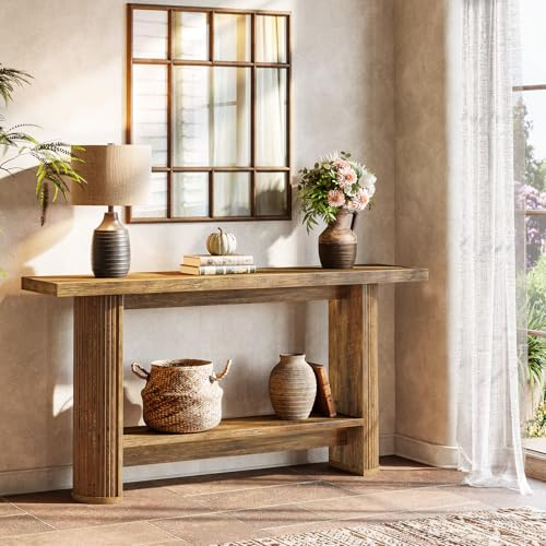 Tribesigns Mesa de Consola, Mesa de Entrada Moderna de 140 cm, Consola Recibidor Angosta para Sofá, Consola Madera con 2 Estantes para Pasillos, Entrada o Sala, Marrón
