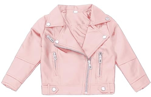 Vuncio Manteau Cuir Fille Hiver Chic Et élégante Veste Cuir Fille Manche Longue a la Mode Casual Confortable Outdoor Vacances Overcoat 3-16 ans