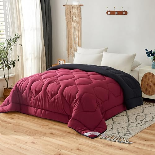 NOVOTEXTIL Edredón Cama 150 (250x260), Relleno Nórdico de Fibra 350 g/m² - Edredón Nórdico Bicolor Invierno Suave, Ligero, Reversible y Transpirable (Burdeos/Noche)