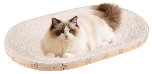 Rascador para Gatos de cartón, Ovalado Grande de cartón Ondulado, Moderno rascador para Gatos como Cama y Tabla para rascar, para Gatitos para Dormir y Jugar en Interiores con protección