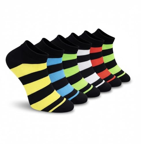 Fantasmini Cotone Uomo 6 Paia Fantasia Invisibili No Show, Calzini Bassi Leggeri e Traspiranti in Cotone Morbido per Sneakers (IT, Numero, 41, 45, Regular, Regular, Set Electric Line 6 Paia)