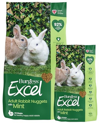 Burgess Excel Adult Rabbit Food with Mint, 10.5kg – Rabbit Nuggets for Adult Rabbits – High Fibre, Mint Pellets (Mixed Pack of 2)