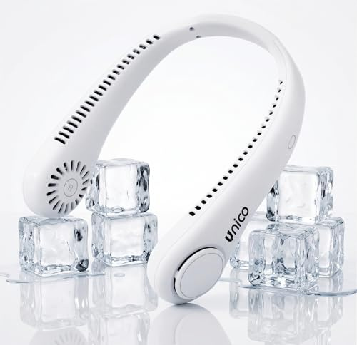 Unico Ventilador de Cuello, Mini Ventilador Portatil Sin Aspas, USB Recargable Bateria 1800 mAh con Ajustable 3 Velocidades