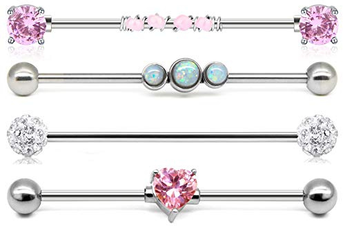 Briana Williams Barre de Perforation Industrielle en Acier Inoxydable avec Barre Droite 38 mm avec Perçage des reilles Opale